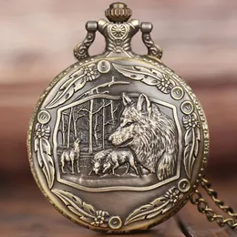 Orologi da tasca Creativo Wild Wolf Orologio in bronzo vintage Orologio con pendente alla moda Orologio al quarzo animale con collana a catena regalo 231216