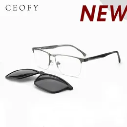Fashion Sunglasses Frames Ceofy Men Metal Half Rim Glasses Frame Sun Visor Magnet Clip On Brand Design Optical Eyeglasses Frame Big Face High Quality 231215