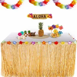 파티 장식 테이블 스커트 열대 밀짚 DIY 하와이 꽃 및 식물 해변 꽃 웨딩 장식 용품 313V