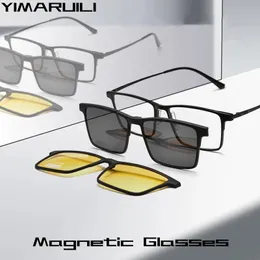 ファッションサングラスフレームyimaruili磁気クリップ偏光サングラスを駆動する純粋な正方形の光学処方メガネフレームメンt93010y 231215