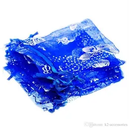 100pcs Lot Blue Butterfly Organza Wedding Gift Bags torebki 7x9cm biżuterii torebki 253g