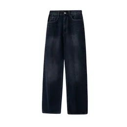 Pantalones casuales de pierna recta, estilo básico de puro algodón, jeans azul oscuro, versátiles para la calle, nuevos estilos primavera/verano para hombres y mujeres