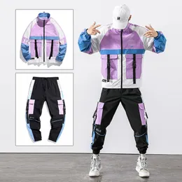 Mens Tracksuits Hip Hop Workwear Jacket Stacks Stackspants 2pc مجموعات البيسبول شرائط سحاب فضفاضة معطف سراويل طويلة الملابس 231216