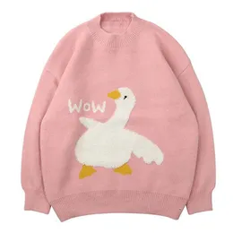 Herrenpullover Wow Herren Koreanische Herbst Cartoon Gans Muster Pullover Frauen Hip Hop Streetwear Lose Pull Homme Übergroße Gestrickte Ente Pullover 231215