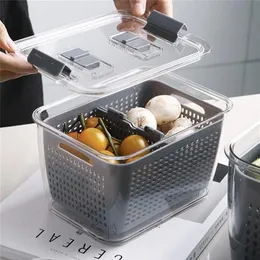Küche Kunststoff Aufbewahrungsbox Obst und Gemüse Abtropffläche Aufbewahrungsbox Kühlschrank Multifunktional mit Deckel Frischhaltebehälter 2218f