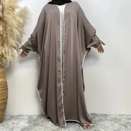 Etnisk klädfest aftonrock cardigan abaya lång klänning kvinnor muslimska marockanska kaftan gamis wanita hijab satin batwing ärmar