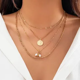 Chains 4Pcs/Set Kpop Vintage Carved Coin Imitation Pearl Pendant Choker Necklace For Women Thin Chain Wed Jewelry Gift Accessories