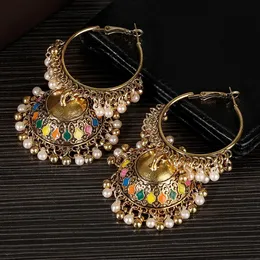 Dangle Chandelier Pendientes الغجر العرقي جولة أجراس المجوهرات الهندية أقراط قبيلة قبيلة Jhumka Kolczyki الزفاف 231216