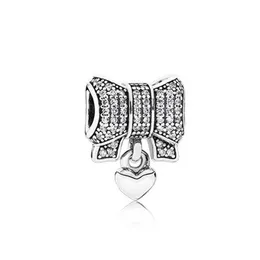 100% 925 Sterling Silver Cubic Zirconia Simple Bow Charms Fit Original European Charm Bracelet Fashion Women Wedding Engagement Je257x