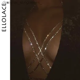 その他のファッションアクセサリーEllolace Shining Rhinestones Cross Cross Bo Chain Boho Multi Layers Chest Chain Harness Bo Jewelry Jewelry Crystal Chestl231215
