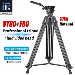 حاملو أصحاب LINAREL VT60 ترايبود الفيديو الاحترافي مع رأس السوائل F60 ومحول وعاء 60 ملم لـ DSLR DSLR DV 10KG MAX LOAD