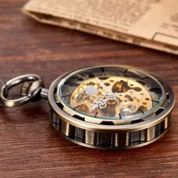 Zegarki kieszonkowe Retro steampunk szkielet mechaniczny mechaniczny zegarek