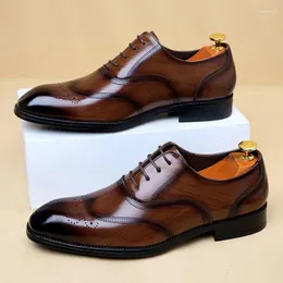 Dress Shoes British Style Fashion Brown For Men Pointed Toe Leather Brogue Plus Size 48 Oxford Zapatos De Vestir