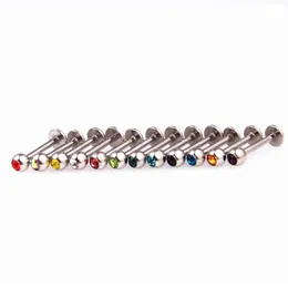 Labret Ring Lip Piercing Stud Crystal Gem Stone Fashion Body Jewelry 316L Stainless Steel 16G 6mm 8mm 10mm bar Ear Tragus Bone237Y