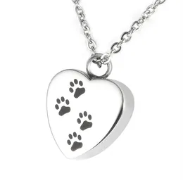 Lily Cremation Jewelry Pep Pet Pet Dog Paw 인쇄 심장 목걸이 기념 항아리 펜던트 재에 선물 가방 및 체인 2977