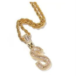 A-Z ICed Out Baguette Initials Enkel bokstäver Hip Hop Pendant Chain Gold Silver Bling Zirconia Men's Hip243R