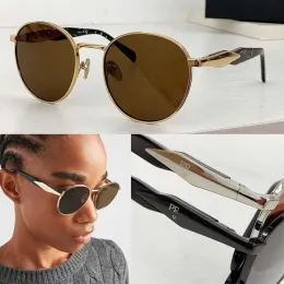 여자 라운드 절묘한 골드 메탈 프레임 브라운 렌즈 선글라스 UV 저항성 레이디 비즈니스 여행 안경 최고 품질 pr56z를위한 디자이너 비행기 선글라스