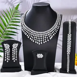 Colar brincos conjunto soramoore luxo claro 4 pçs brilhante brinco pulseira anel para mulheres casamento nupcial zircônia cúbica conjuntos