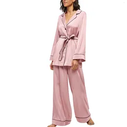 Women's Sleepwear Women 2 Piece Loungewear Loose Long Sleeve Shirt and Elastic Pants Pama Set Soft for Nightwear