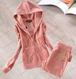 juicy coutoure tracksuit womens من قطعتين سراويل سحاب مفتوحة مقنعين طويل الأكمام قمم السترة النحيفة الطرفية تاج طباعة الخصر المرن الخصر غير الرسمي للنساء الملابس 4412ESS