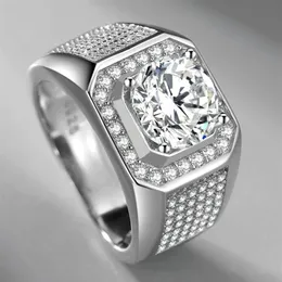 시뮬레이션 된 Moissanite S925 Silver Ring Men 's Wedding Abnagement Square Diamond Ring Micro Inlaid Multy Diamonds Jewelry Gift260Q