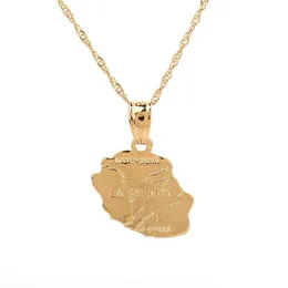 La Reunion Map Pendant Necklace Gold Color Country Map Jewelry Fashion France Reunion Island Lettering Maps2889