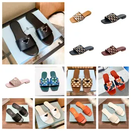 Designer Women slippers Sandals Flat Slides Flip Flops Summer genuine Triangle leather Outdoor Loafers Bath Shoes Beachwear Slippers Black White Pink Box