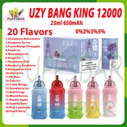 Аутентичный Uzy Bang King 12000 Puff Ondosable Degradable E-сигарета 23 мл 20 вкуса 0% 2% 3% 5% Перезаряжаемая батарея 12K