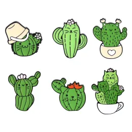 Śliczne zielone koty kaktus kaktus Emaliki Pin dla kobiet dziewczyna mody biżuteria