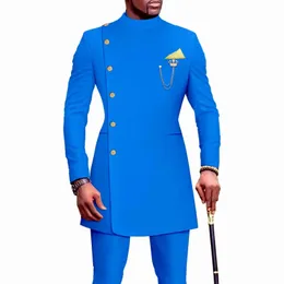 Męskie garnitury Blazery afrykańskie ubrania dla mężczyzn garnituru 2 -częściowy tradycyjny ślub Slim Fit Solid Color Festival Party Ethnic Style Pants 231216