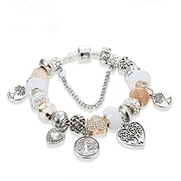 Charme pulseira de prata vida árvore pingente pulseira amor charme contas apto para corrente cobra diy jóias de casamento feminino bracelets245q