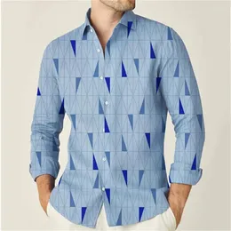 Casual overhemden voor heren 2023 9 kleuren overhemd patroon geometrische print blauw buiten straat lange mouw mode streetwear designer top