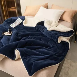 Blankets Double Layer Thickened Lamb Plush Blanket Soft Fleece Plaids for Bed Sofa Winter Warm Mantas Throw 2024 231216