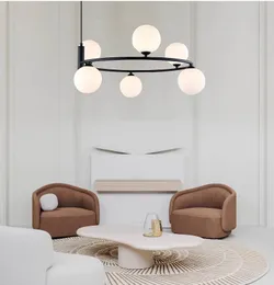 Nordic lustres de vidro branco círculo anel luminária para foyer quarto sala jantar escritório designer luz pingente