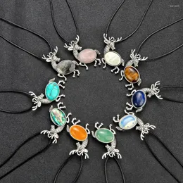 Ожерелья с подвесками из натурального камня, пятнистого оленя, северного оленя, кварцевого кристалла, Исцеляющие рейкинговые подвески, чакра, хип-хоп, сталь, винтажное ожерелье, аксессуар