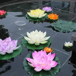 Decorações de jardim 18cm28cm simular lírio de água com pétalas de flores de 2 camadas folhas tanque de peixes piscina decoração mini fonte solar redonda 231216