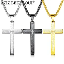 Aziz Bekkaoui Men's Titanium Steel Necklace Vintage Cross Necklace Verse Boy's Pendant Bible Men's Accessories for 2559