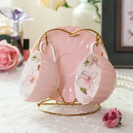 Mugs Pink Porcelain Coffee Cup and Saucer Set 200ML English Afternoon Tea Breakfast Milk Coffeeware Mug Ceramic 231216