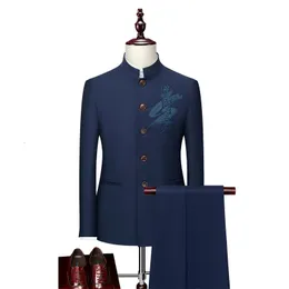 بدلات الرجال بليزرز بالإضافة إلى حجم S6XL Suit على الطراز الصيني طوق الذكور العرس العريس رفيع الستائر Standerd Blazer Set Tuxedo Jacketpant 231216