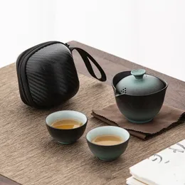 Vinglas för bärbara utomhusresor Tekelkeramiska porslin Kung Fu Teaset Teaware Gaiwan Antiscalding 1 Pot 2 Cups Teapot Infuser 231216