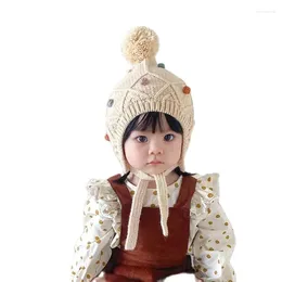 Berets 2023 Autumn Winter Girls Wool Hat Kolorowa piłka z dzianinowa czapka niemowlę maluch chłopców pullover baby pography