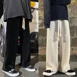 Calças masculinas verão fino masculino mulheres casual gravata perna reta veludo monocromático oversized quente coreano rua streetwear 231216