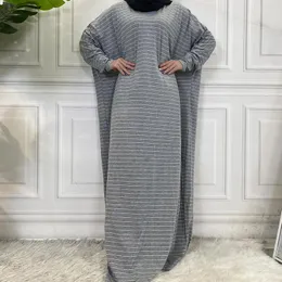 Etnisk kläder Casual Turkiet Abaya överdimensionerar klänning vintage kvinnor muslimska mode rund hals långärmad randig skjorta femme mantel