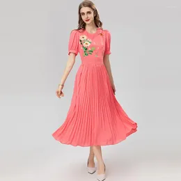 Бальные платья Janeeyiren, модное платье для подиума, весна/лето, женское платье с круглым вырезом и коротким рукавом, цветочная вышивка, блестки, высокая талия, плиссированные