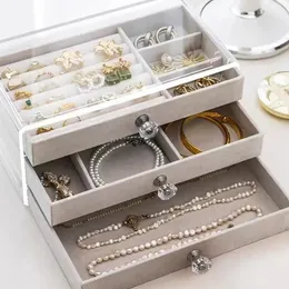 Caixas de jóias 1 peça de alta capacidade de três camadas flanela caixa de jóias gaveta caixa de jóias armazenamento brincos colar anel 231216