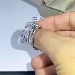 2020 Nya lyxiga smycken 925 Sterling Silver Pave White Sapphire CZ Diamond Gemstones Women Wedding Band Cross Ring för LO157B