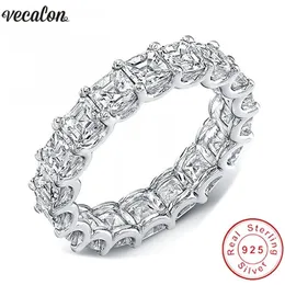 Vecalon Women Wedding Bands Ring 925 Sterling Silver Princess Cut 4mmダイヤモンドCZエンゲージメントリング