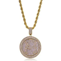 Collana con ciondolo tondo rotante da uomo con zirconi cubici bling Ice Out gioielli in oro placcato argento nuova moda collana Hip Hop271U