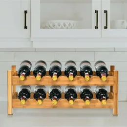 WallMounted Wine Racks Bottle Holder Natural 2Tier Bamboo Rack 12 Bottles Display Storage Shelf Kitchen Barware Dining 231216