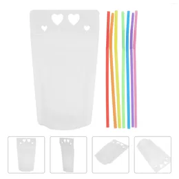 Take Out Containers 50 PCS Handheld Plastic Straws Smoothie Drink Pouches Hand-held Translucent Bags